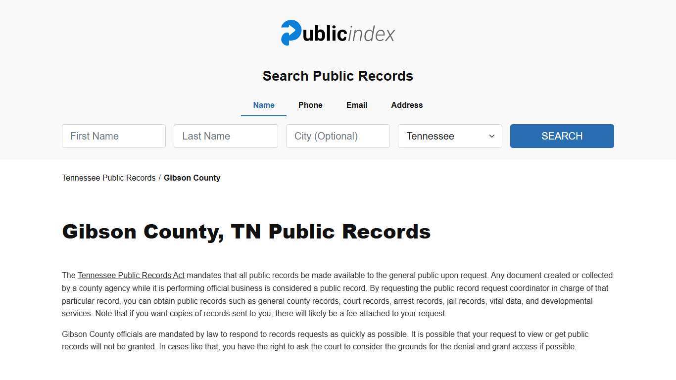 Gibson County, TN Public Court, Arrest and Inmate Records - ThePublicIndex